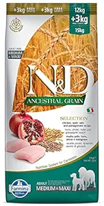 Farmina N&D Ancestral Grain Selection Dry Dog Food, Adult Medium & Maxi Breed, Chicken and Pomegranate 15kg