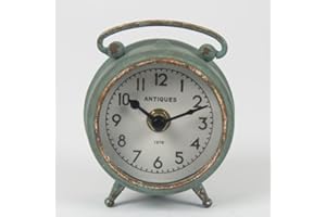 FYNE-FINDS 12cm Mini Round Metal Rustic Vintage Bedside Table Top Freestanding Battery Powerd Bedroom Analogue Clock