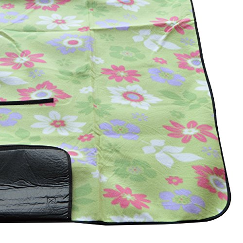 XXL Picknickdecke 200 x 200cm, wärmeisolierende Camping-decke, wasserdicht und zusammenfaltbar, mit Tragegriff von Ocean5, Farbe: grün – Blumen - 5