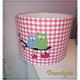 Lampenschirm - Eulenpaar, rosa weiß kariert - 30 cm - Wunschfarbe auf Anfrage möglich