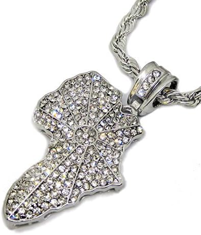 Iced out Silver Plated Africa Pendant &amp; hiphop bling chain