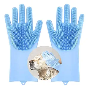 AJB (Pack of 1) Pet Grooming Gloves, Multipurpose Silicone Heat Resistant Soft Brush Massage Magic Hair Removal Gloves, High Density Teeth Bathing Shampoo Shedding Cleaning Gloves for Pet Dogs Cats