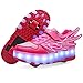 Produktbild MNVOA Mädchen Junge Mode LED Rollenschuhe mit Automatisch Verstellbares Räder Skateboardschuhe Outdoor-Sportarten Gymnastik Blinken Turnschuhe mit USB Aufladbare,Pink2wheels,37EU