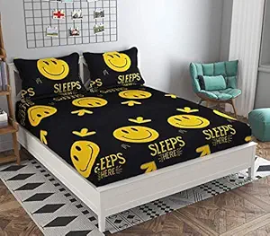 Comfort Lifestyle 240 TC Soft Glace Cotton Cartoon Print Double Bedsheet with Two Pillow Covers (Yellow, Bedsheet Size 90x100 Inches, Pillow Size 18x28 Inches)