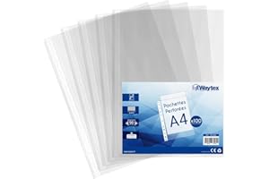 Waytex 931306 - Buste forate, formato A4, trasparenti, 90 micron, confezione da 100