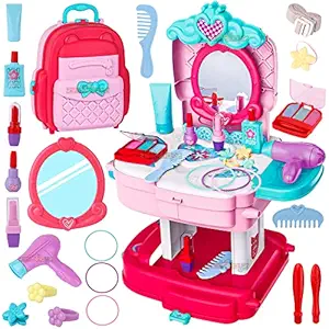 Zest 4 Toyz Beauty Makeup Kit for Doll Girls Cosmetic Set Kit Hair Salon with 30 PCS Makeup Accessories Portable Pretend Play Plastic Fashion Set Toy for Kids Multicolor
