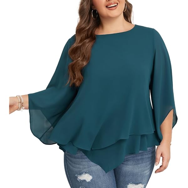 Chemisier Femme Grande Taille à Manches 3/4 Et Col V - Coupe Ample Et Confortable, Tissu Léger (du XL Au 5XL)