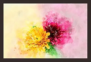 Mad Masters Watercolor Image Close up of Chrysanthemum Flower with Empty Space. Framed Painting (Wood, 18 inch x 12 inch, Textured UV Reprint)