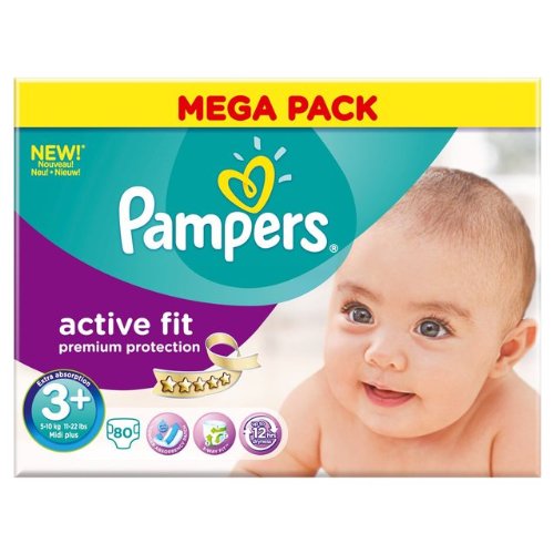 Pampers Active Fit Size 3+ (5-10kg) Mega Box Midi Plus 80 per pack