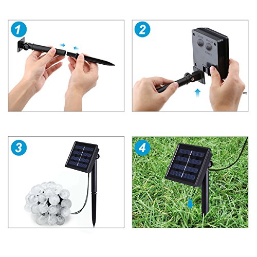 Amir Solar Lichterkette, 8 Modi Solar Beleuchtung Kugel, 6m 30LED Solar Glaskugel Lichter, Wasserdichten Outdoor Starry Schnur Licht für Party, Hochzeit, Fest Deko usw. – Warmweiß - 7