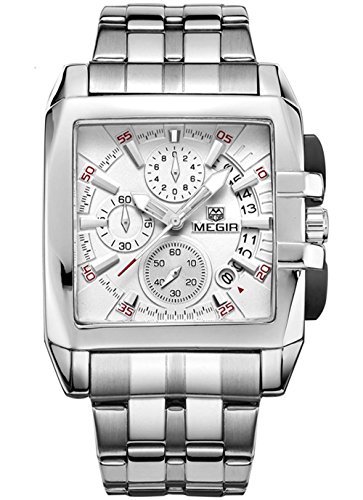megir Herren Armbanduhr Business Quadratisch Analog Chronograph Wasserdicht Auto Datum Quarz Uhren