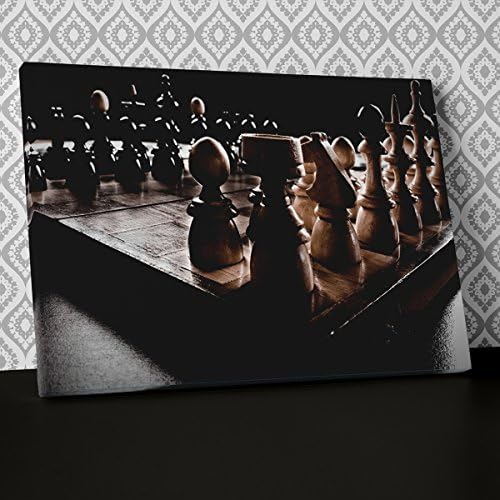 Wooden Chess Board Abstract Canvas Wall Art, Framed Ready to Hang Picture Print AB395