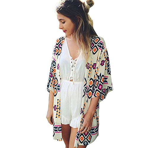 Culater Mujeres Tops Cardigan Chal de Gasa Kimono Impresos Encubrir Blusa (XL, Multicolor)