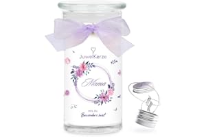 ‎JEWELCANDLE JuwelKerze Mama Halskette Silber - Schmuckkerze 80 Std - große Duftkerze mit Blumigem Duft - Kerze im Glas mit Schmuck - Mama Geschenk, Muttertagsgeschenk, Geburtstag