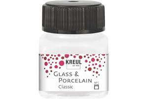 Kreul 16238 - Glass & Porcelain Classic metallic blanc nacré, en pot de 20 ml, peinture brillante pour verre et porcelaine à base d'eau, séchage rapide, opaque