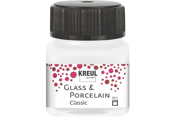 KREUL 16238 - Glass & Porcelain Classic metallic blanc nacré, en pot de 20 ml, peinture brillante pour verre et porcelaine à base d'eau, séchage rapide, opaque