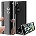 Produktbild KunyFond Überzug Spiegel Hülle für iPhone 6/6S PU Leder Tache Brieftasche Schutzhülle Durchsichtig Clear View Handyhülle Ledertasche Flip Wallet Cover Standfunktion Schale Case (Schwarz)