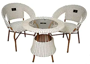 BrookWood - Outdoor Furniture Set 2 Chairs 1 Table with Glass - White+Beige