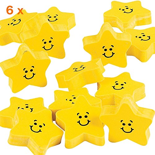 6 x Stern Radierer Radiergummi Smiley Mitgebsel Geburtstag Belohnung Weltraum Weltall Weltraumparty Geschenktüte Party Sternchen Smile Schulanfang Schultüte Ei