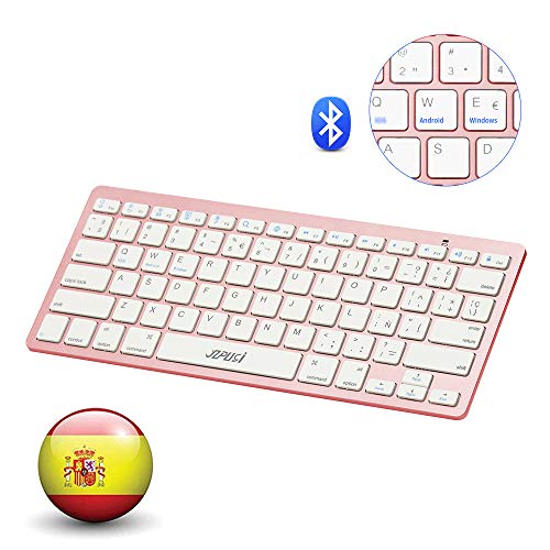 YZPUSI Bluetooth 3.0 Inalámbrico Wireless Teclado, Ultra Slim y Ligero Teclado Compatible with Tablet, Smartphone, Portable Teclado with Cubierta para, Android