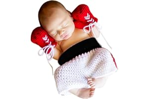 JAWSEU Baby Boxing Glove Set, Newborn Baby Photo Costume, Baby Crochet Knitted Photo Photography Props Outfits, Photo Shoot Costume for Baby Boy