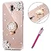 Produktbild Huawei MATE 9 Hülle,Huawei MATE 9 Schutzhülle,Hpory Fashion Luxus Glänzend Glitzer Bling Kristall Blumen Muster Goldener Kreisring Rotierendem Ring Fingerhalterung Ständer Halter Überzug Sparkle Pailletee Bling Strass Diamanten Crystal Clear Transparent TPU Silikon Perfekter Hülle für Mädchen Frauen Silicone TPU Protector Bumper Anti-Staub Anti-Kratzer Telefon Tasche Handytasche Schutzhülle für Huawei MATE 9-(Gold)