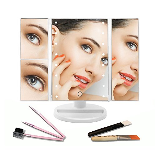 Licht Make-up Spiegel, Lupe Travel Kosmetikspiegel, beleuchtet Spiegel, Tisch verstellbar beleuchtet Kosmetikspiegel mit drei-Wege LED-Touch Bildschirm Tisch Schreibtisch Spiegel für Zahnseide Make Up (Pink) - 5