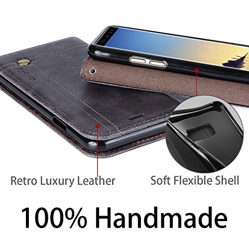 Funda Galaxy Note 8  Ferlinso Carcasa Cuero Retro Elegante con  Protector de Pantalla  ID Tarjeta de Cr  dito Tragamonedas Soporte de Flip Cover Estuche de cierre magn  tico para Samsung Galaxy Note 8  Gris 