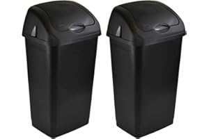 Easy Shopping® 2 x 60 Litres Heavy Duty Premium Plastic BLACK Swing Bin for Home Garden and Kitchen Rubbish Waste Dustbin