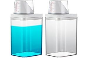 POMUROM 2 Pieces 1100ml Airtight Laundry Detergent Dispenser with Measuring Cup, Clear Laundry Liquid and Powder Detergent Dispenser, Washing Powder Storage Container Fabric Softener Storage Bottle Dispenser