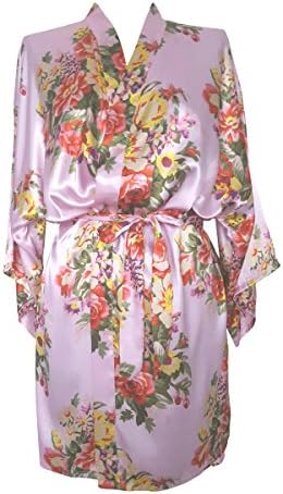Bride Dressing Gown Bridesmaids Bridal Party Hen Satin Pretty Floral Kimonos (pale pink)