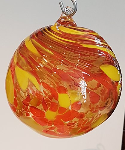 Kugel zum hängen bunte Glaskugel gelb orange mundgeblasenes Kristallglas Fensterdekoration Durchmesser ca. 13 cm Oberstdorfer Glashütte - 4