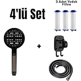 4'l&uuml; Set 6 Fonksiyonlu Filtreli Duş Başlığı +3 Adet Yedek Filtre+ 150 cm Duş Hortumu + Siyah Yapışkanlı Askı Aparatı