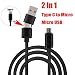 Produktbild MMLC 2 in 1 Typ C zu Micro USB Data Sync Ladekabel für MacBook Air & Pro Cable (Schwarz)