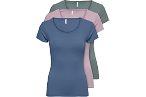 Only Lot de 3 T-Shirts Femmes Noir ou Blanc à Manches Courtes T-Shirts été Longs Basiques XS S M L XL 15209153