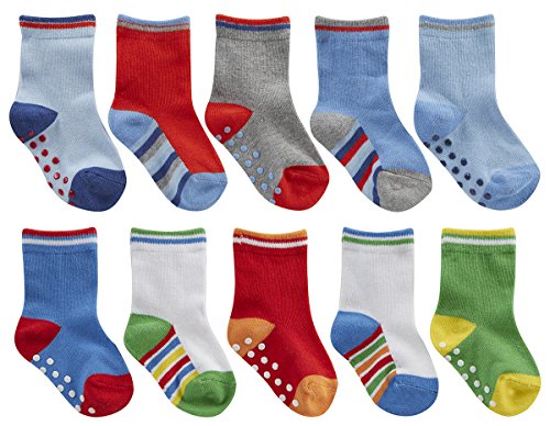 TICK TOCK Baby Boys Socks 5 Pairs Cotton Rich Heel and Toe Warm Stripes Grippers