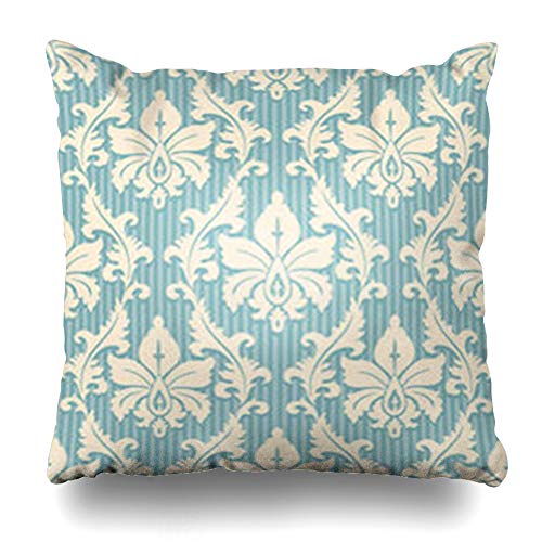Alfredon Throw Pillow Covers Light Vintage Floral Pattern Yellow Blue Striped Damask Geometric Antique Artistic Foliage Pale Pillowcase Square Size 16 x 16 Inches Home Decor Cushion Cases