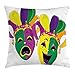 Produktbild Mardi Gras Throw Pillow Cushion Cover, Traditional Masks of Tragedy and Comedy Festival Celebration Masquerade Theme, Decorative Square Accent Pillow Case, 18 X 18 Inches, Multicolor