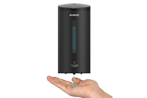 AIKE AK1205 Automatyczny dozownik mydła naścienny, 700 ml komercyjny dozownik cieczy ze stali nierdzewnej o dużej pojemności, czarny matowy dozownik do dezynfekcji rąk do jadalni i toalety