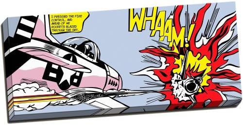 Framed Canvas Roy Lichtenstein Whaam! Dogfight Pop Art Vector Print 30"x12" Inches (76.2cm x 30.5cm)