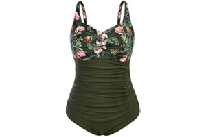 Hanna Nikole Damen Große Größen Einteiliger Badeanzug Bauchweg Bademode Swimsuit V-Ausschnitt Ruched Monokinis