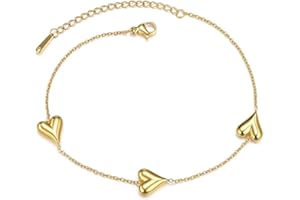 AllerPierce Anklets for Women, Adjustable Silver/Gold Women’s Heart Anklets Bracelet, Stainless Steel Foot Chain Waterproof Summer Beach Anklet Jewellery Gifts for Women Girls