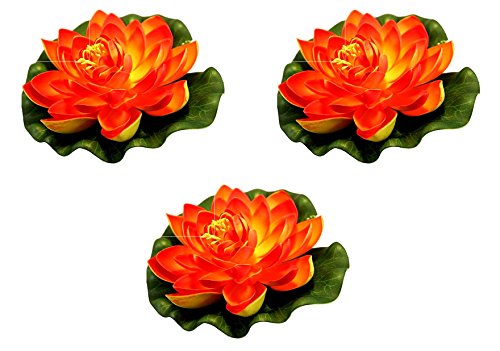 Divya Nisha Floating Artificial Lotus Flower Saffron Coloured Set of 3