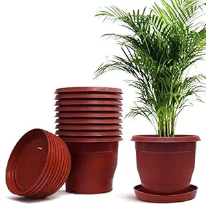 Livzing Flower Pot with Bottom Tray Set Home Garden Office Plant Balcony Flowering Planter (9-Inch, Brown, Pack of 10)