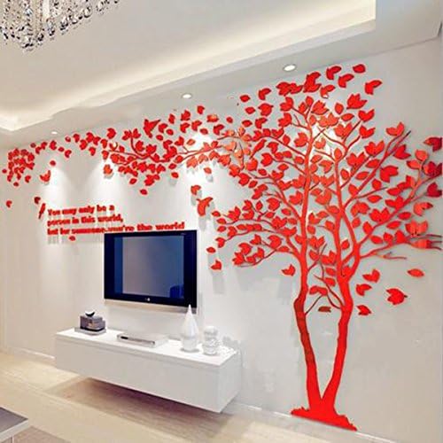WarmSun Creative Tree 3d Three-dimensional Acrylic Decoration Wall Stickers,Red-XS