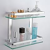 KES Bathroom 2-Tier Glass Shelf with Rail Aluminum and Extra Thick Tempered Glass Shower Shelving Rectangular Contemporary Style Wall Mount, A4126B (DIY &amp; Tools)