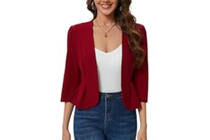 Hobrounn Blazer pour femme - Manches 3/4 - Élégant - Slim - Couleur unie - Pour affaires - Tenue sportive