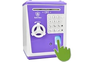 Fimleiy Kids Safe Bank with Fingerprint Password Talking ATM Piggy Bank for Real Money Toy Gift for 6-14 Years Old Boys Girls (Purple)