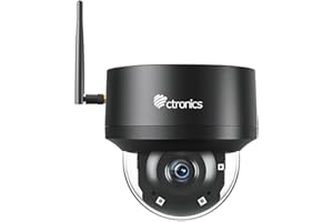 Ctronics 5MP Dôme Caméra Surveillance WiFi Extérieure, WiFi 2.4/5GHz PTZ Caméra IP Suivi Auto Détection Humaine Alarme Audio Vision Nocturne IR 30M Audio Bidirectionnel Carte SD 32Go Inclus 7*24 IP66