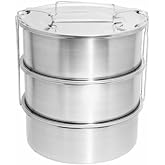 3 LT Paslanmaz &Ccedil;elik 3l&uuml; Sefer Tası 3-5 Kişilik Yemek Taşıma Kabı 1000ml Isıtılabilir 3 Kap 17x22cm